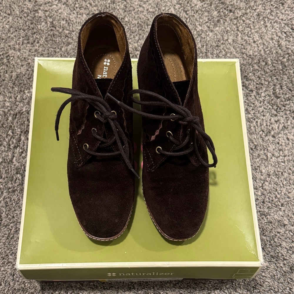 Naturalizer Dark Brown Suede Wedge Booties